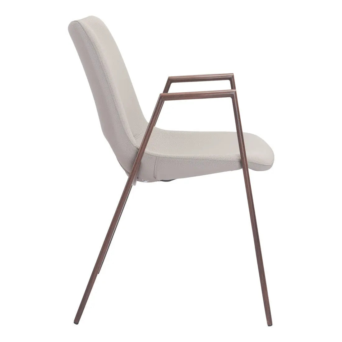 Set of Two Beige and Brown Upholstered Faux Leather Dining Arm Chairs Homeroots Kitchen & Dining