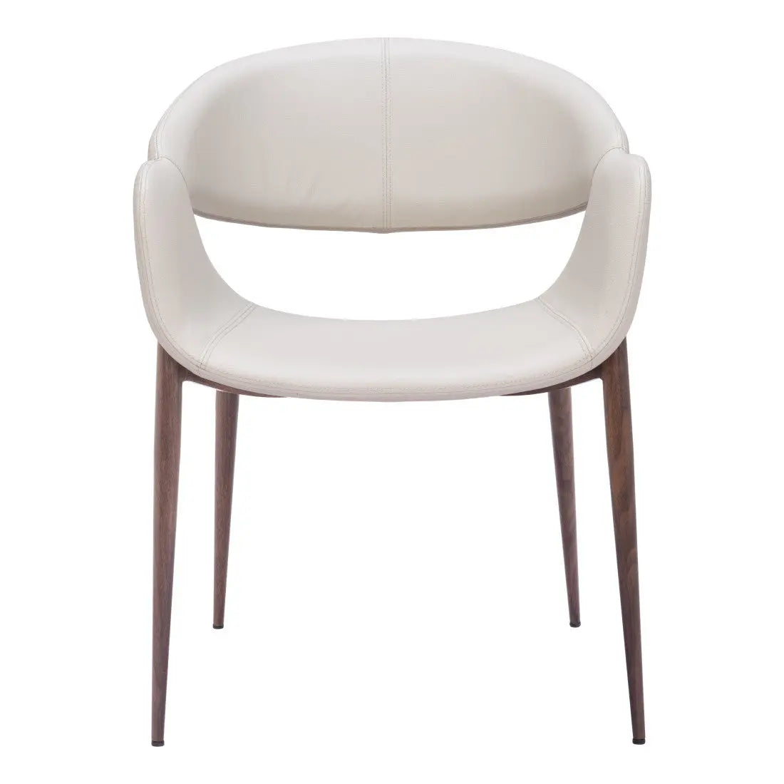 Set of Two Beige and Brown Upholstered Faux Leather Open Back Dining Arm Chairs Homeroots Kitchen & Dining
