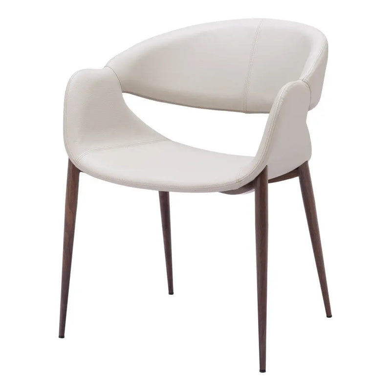 Set of Two Beige and Brown Upholstered Faux Leather Open Back Dining Arm Chairs Homeroots Kitchen & Dining