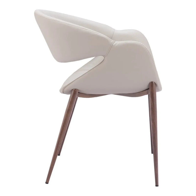 Set of Two Beige and Brown Upholstered Faux Leather Open Back Dining Arm Chairs Homeroots Kitchen & Dining