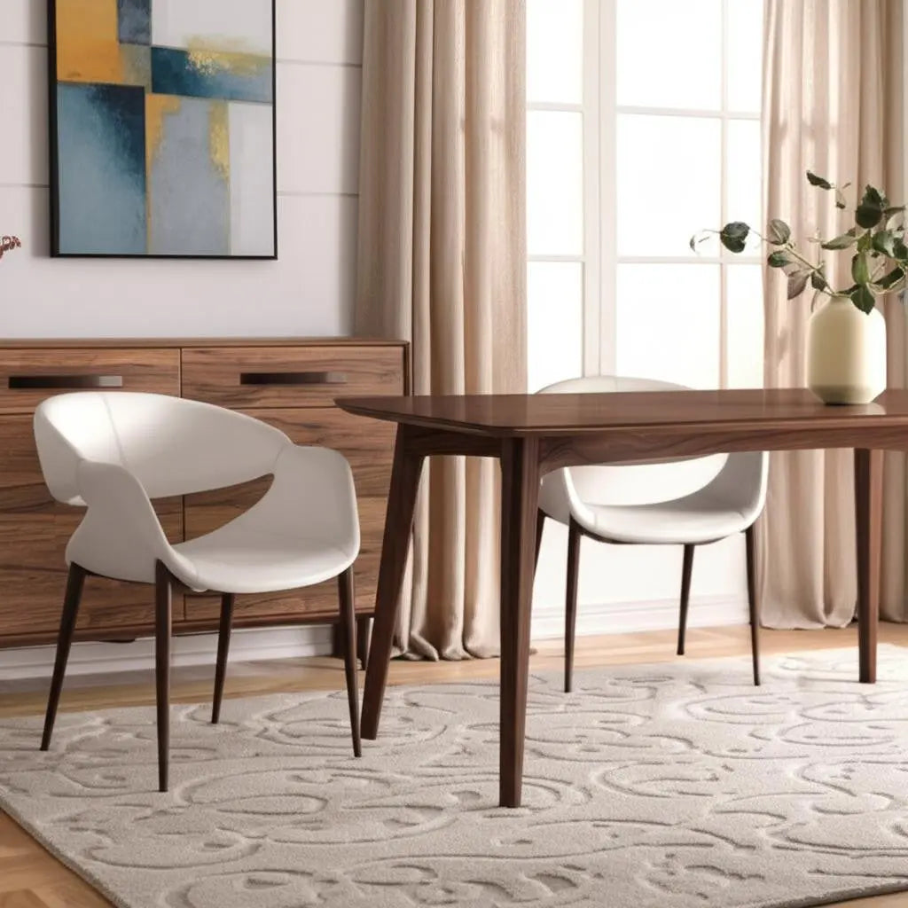 Set of Two Beige and Brown Upholstered Faux Leather Open Back Dining Arm Chairs Homeroots Kitchen & Dining