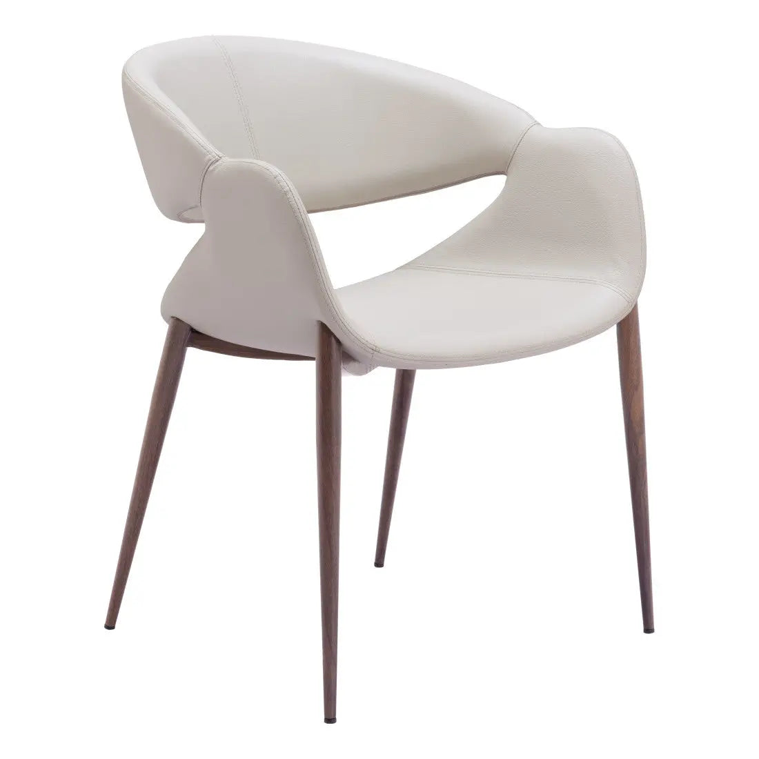 Set of Two Beige and Brown Upholstered Faux Leather Open Back Dining Arm Chairs Homeroots Kitchen & Dining