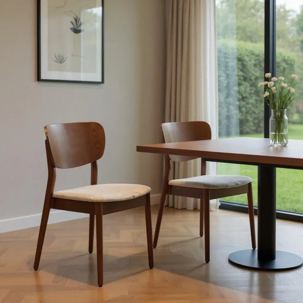 Set of Two Beige and Brown Upholstered Open Back Dining Side Chairs Homeroots Kitchen & Dining