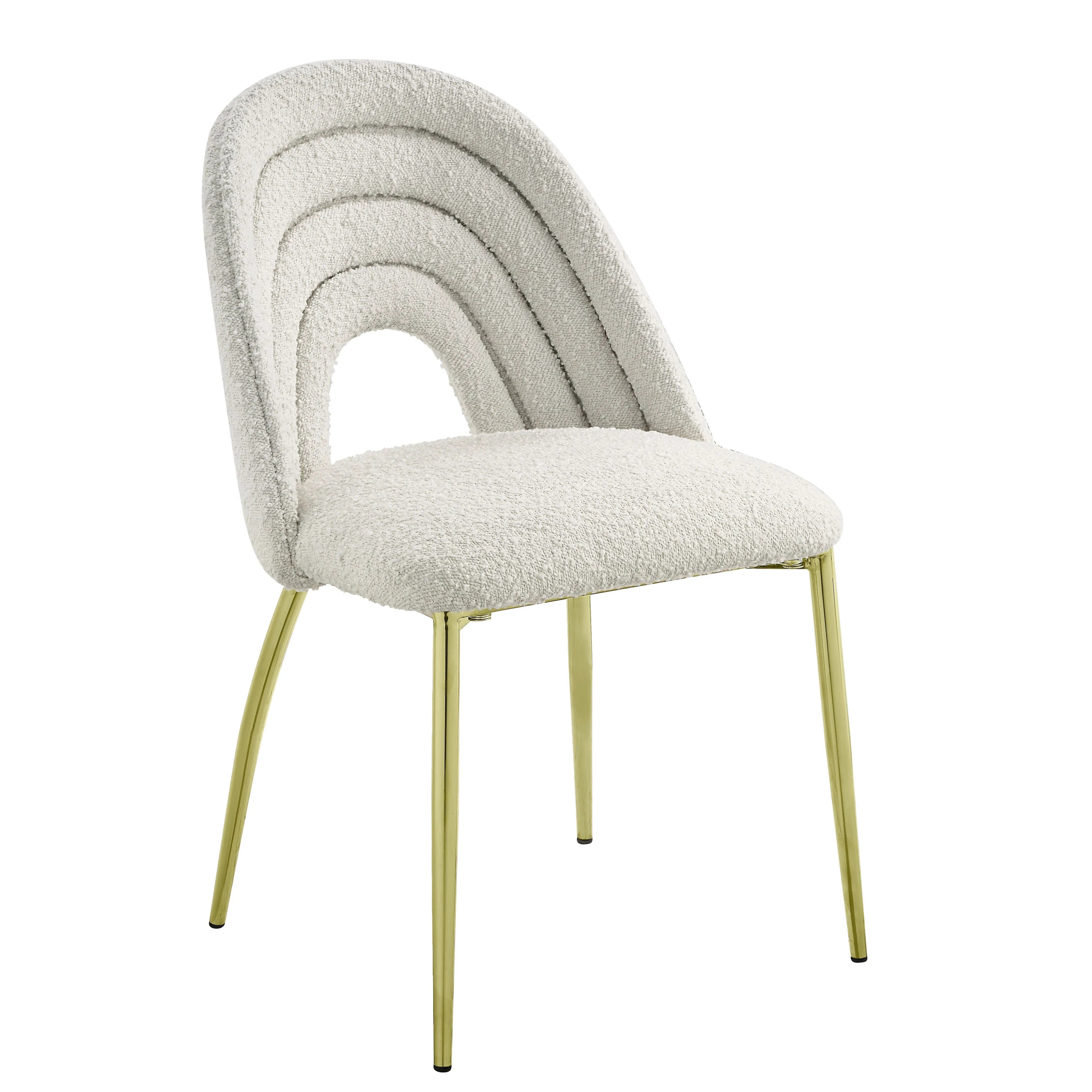Set of Two Beige and Gold Fabric Dining Side Chairs Homeroots Kitchen & Dining