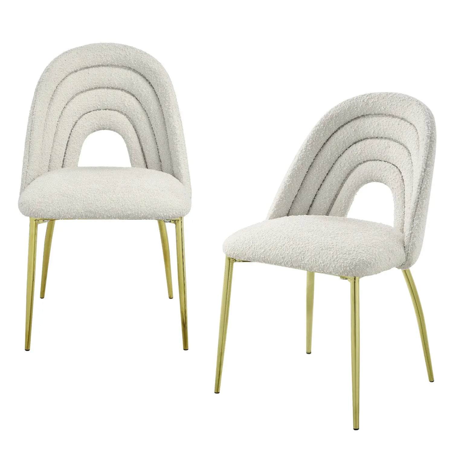 Set of Two Beige and Gold Fabric Dining Side Chairs Homeroots Kitchen & Dining