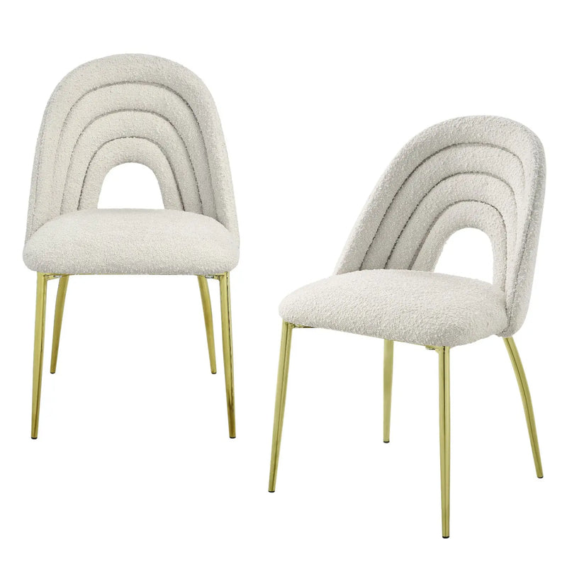 Set of Two Beige and Gold Fabric Dining Side Chairs Homeroots Kitchen & Dining