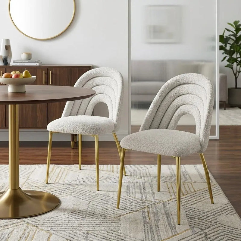 Set of Two Beige and Gold Fabric Dining Side Chairs Homeroots Kitchen & Dining