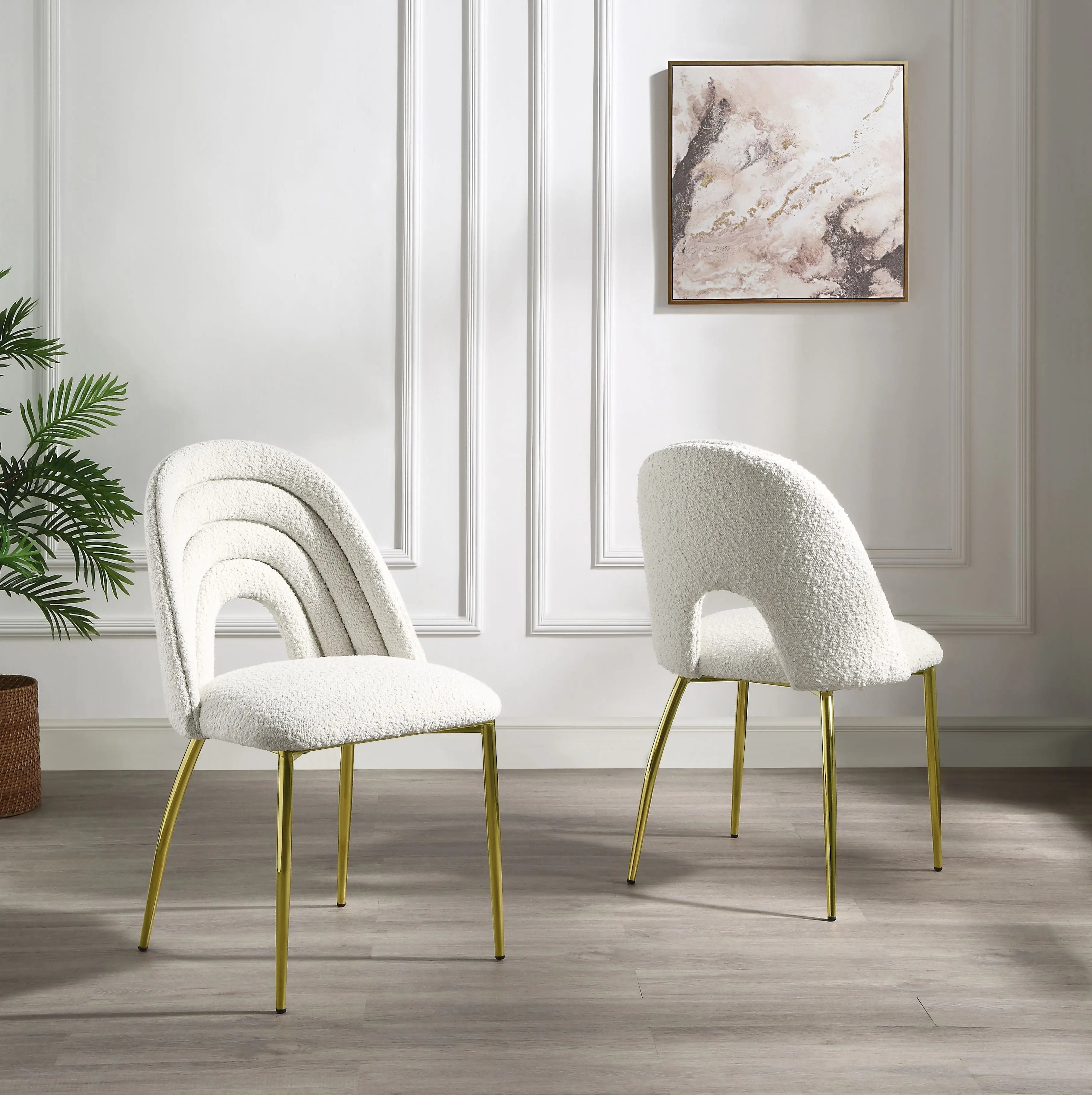 Set of Two Beige and Gold Fabric Dining Side Chairs Homeroots Kitchen & Dining