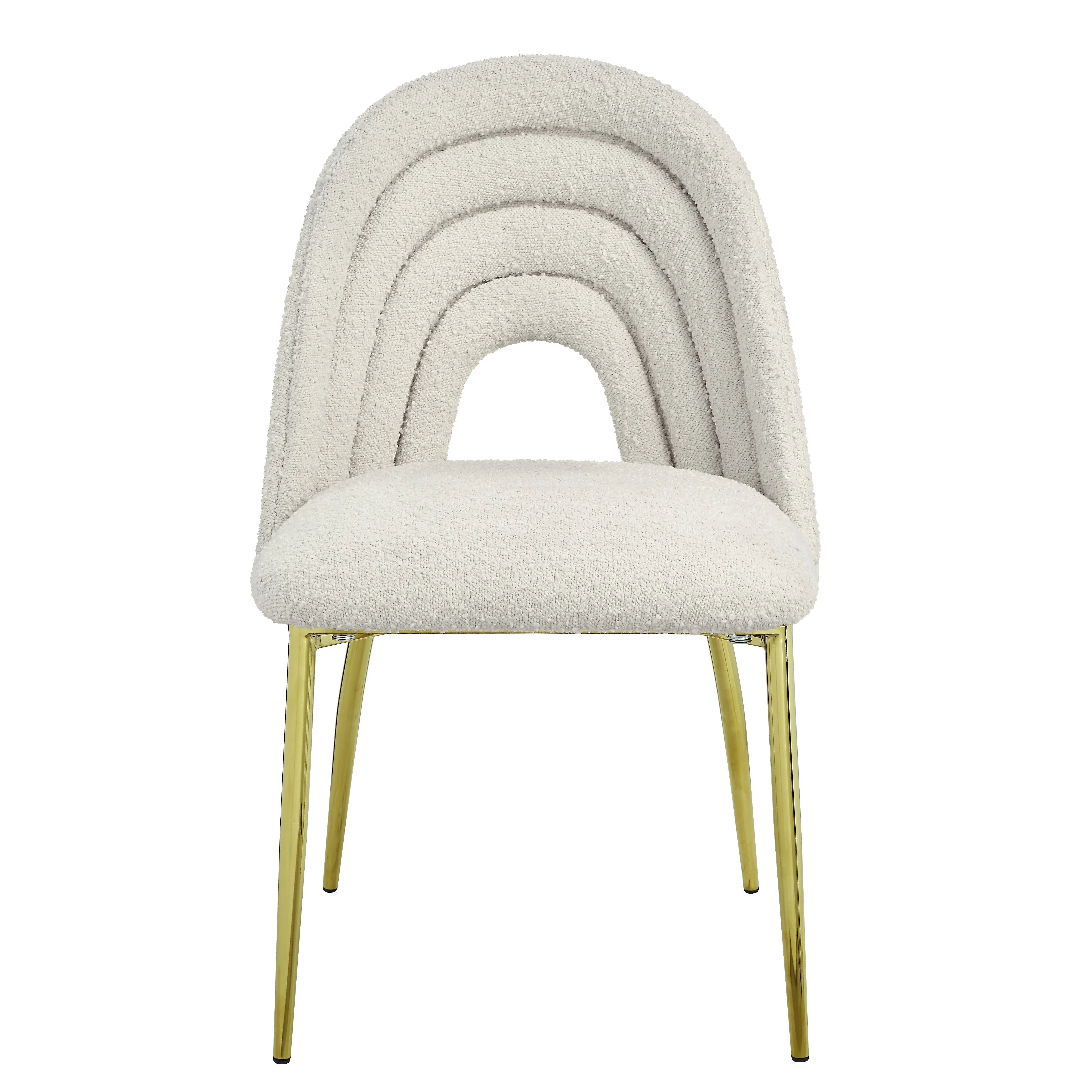 Set of Two Beige and Gold Fabric Dining Side Chairs Homeroots Kitchen & Dining