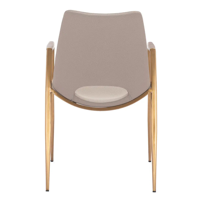 Set of Two Beige and Gold Faux Leather Open Back Dining Arm Chairs Homeroots Kitchen & Dining