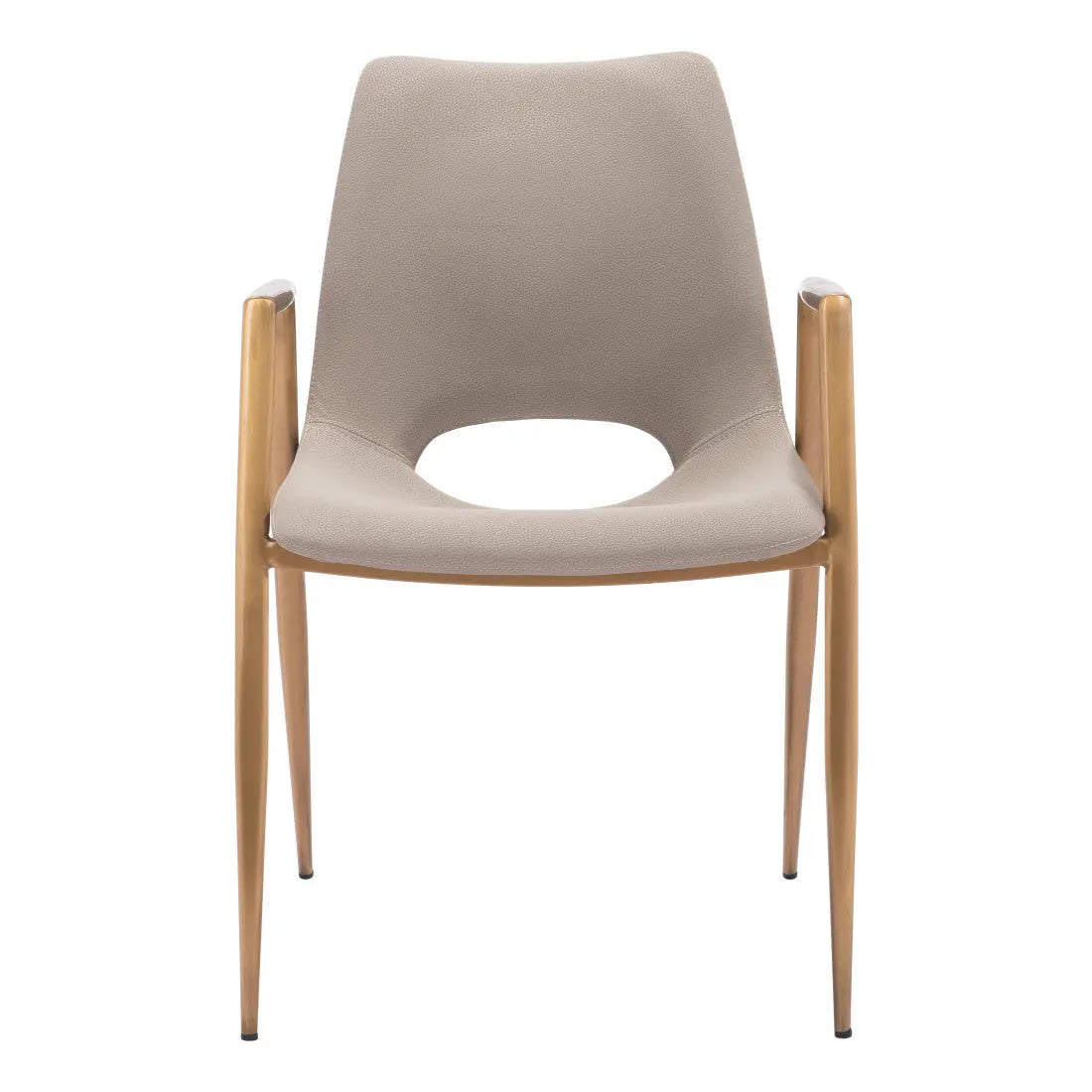 Set of Two Beige and Gold Faux Leather Open Back Dining Arm Chairs Homeroots Kitchen & Dining