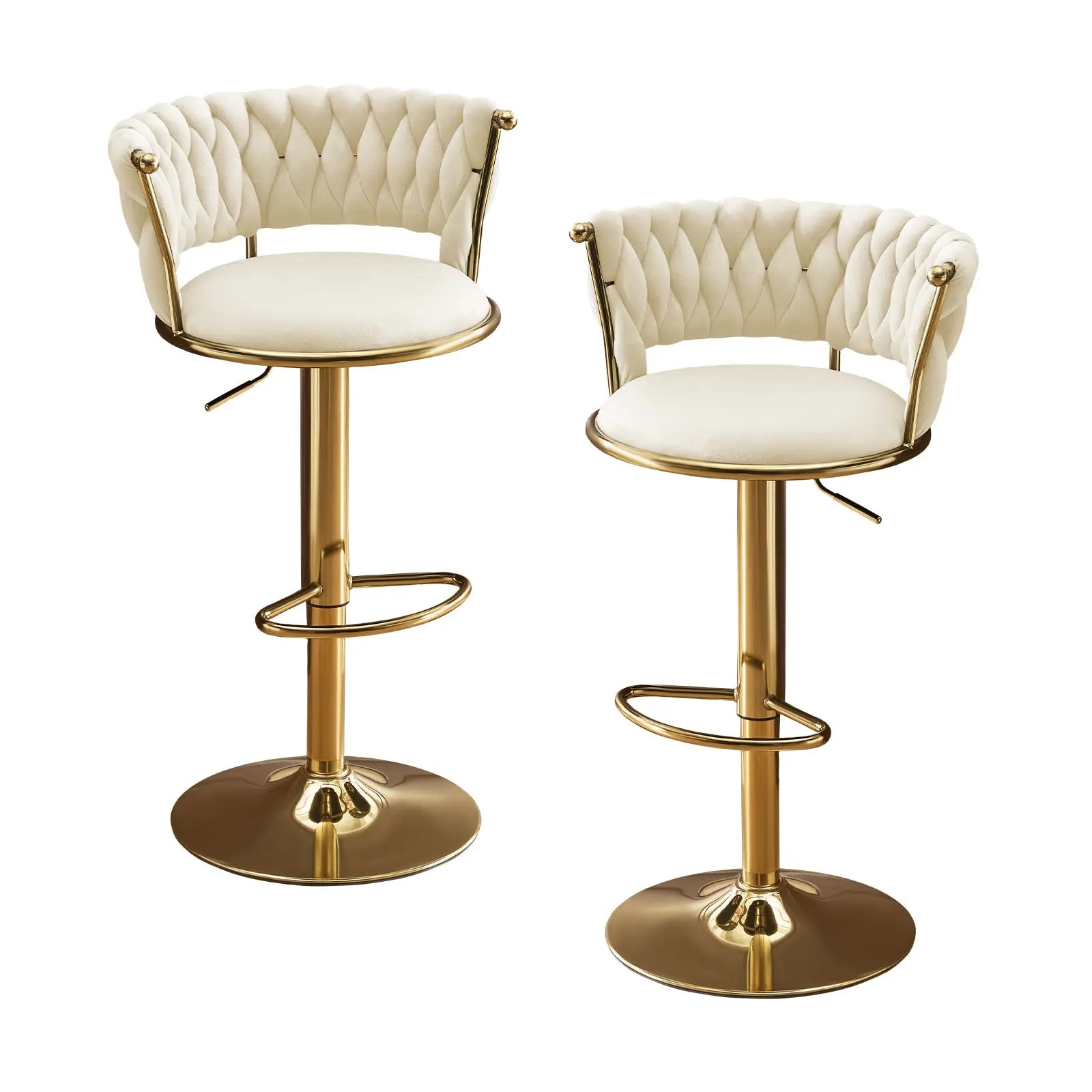 Set of Two Beige and Gold Velvet and Metal Low Back Adjustable Height Swivel Bar Chairs Homeroots Living Room