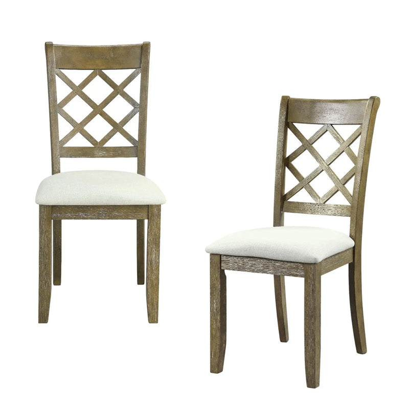 Set of Two Beige and Oak Linen Cross Back Dining Side Chairs Homeroots Kitchen & Dining