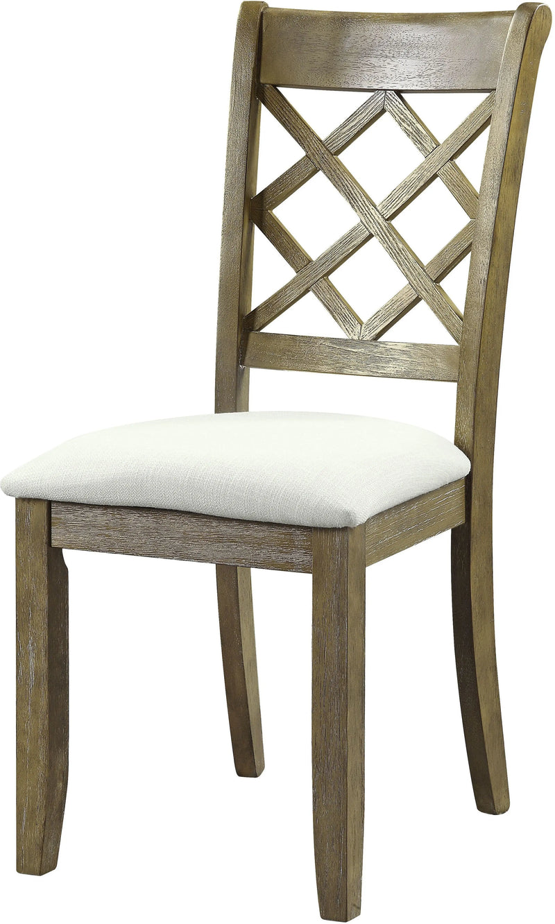 Set of Two Beige and Oak Linen Cross Back Dining Side Chairs Homeroots Kitchen & Dining