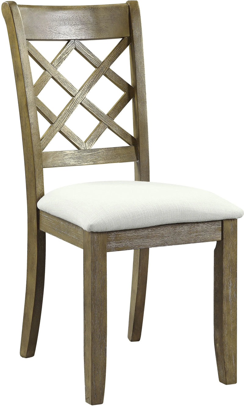Set of Two Beige and Oak Linen Cross Back Dining Side Chairs Homeroots Kitchen & Dining