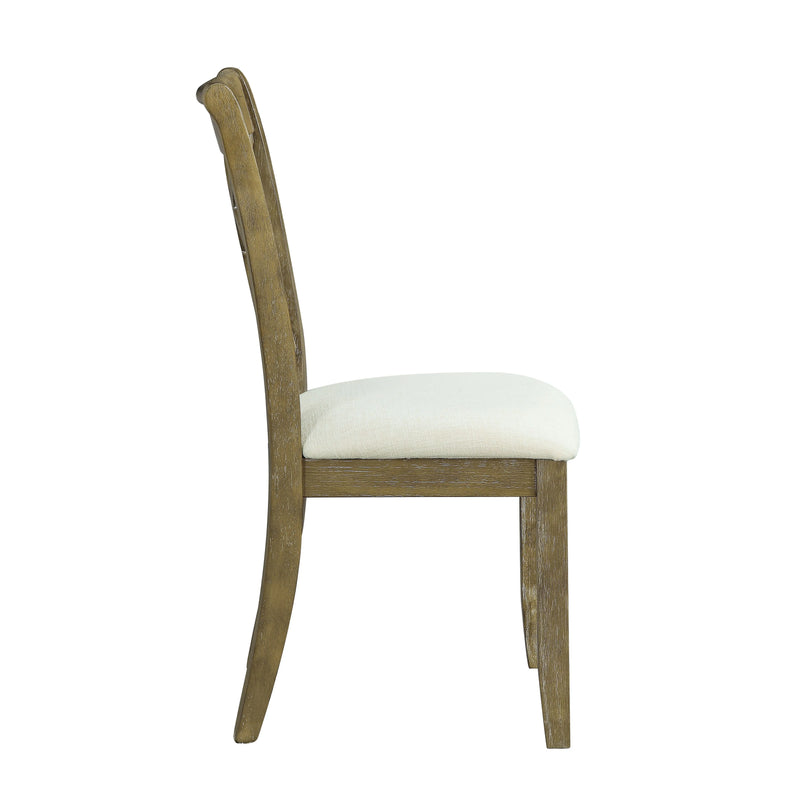 Set of Two Beige and Oak Linen Cross Back Dining Side Chairs Homeroots Kitchen & Dining