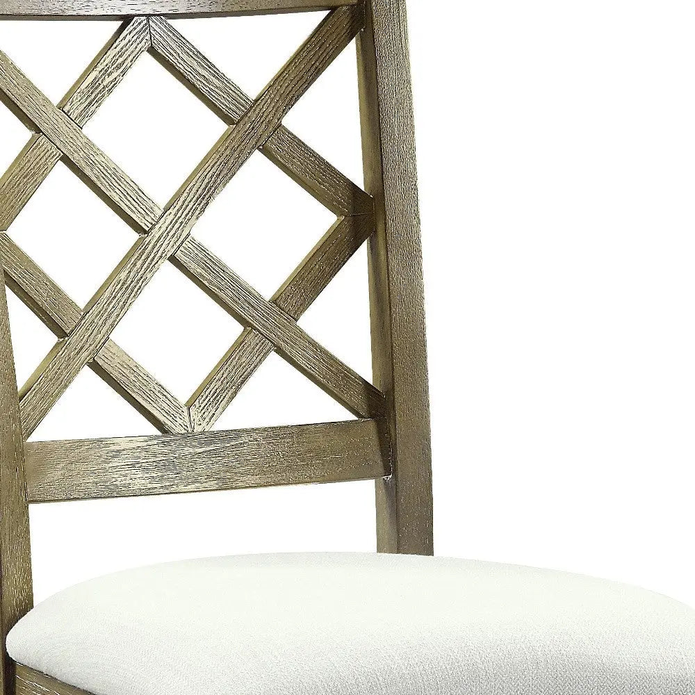 Set of Two Beige and Oak Linen Cross Back Dining Side Chairs Homeroots Kitchen & Dining