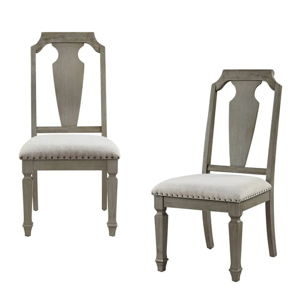 Set of Two Beige and Oak Linen Open Back Dining Side Chairs Homeroots Kitchen & Dining