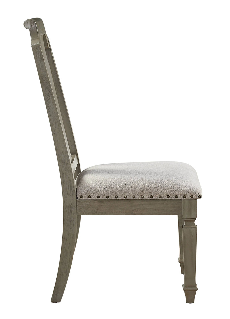 Set of Two Beige and Oak Linen Open Back Dining Side Chairs Homeroots Kitchen & Dining