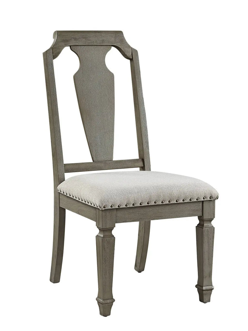 Set of Two Beige and Oak Linen Open Back Dining Side Chairs Homeroots Kitchen & Dining