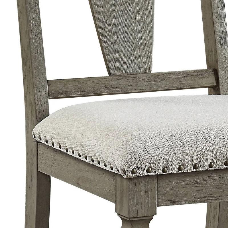 Set of Two Beige and Oak Linen Open Back Dining Side Chairs Homeroots Kitchen & Dining