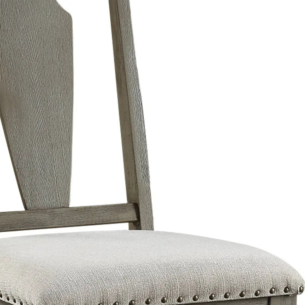 Set of Two Beige and Oak Linen Open Back Dining Side Chairs Homeroots Kitchen & Dining
