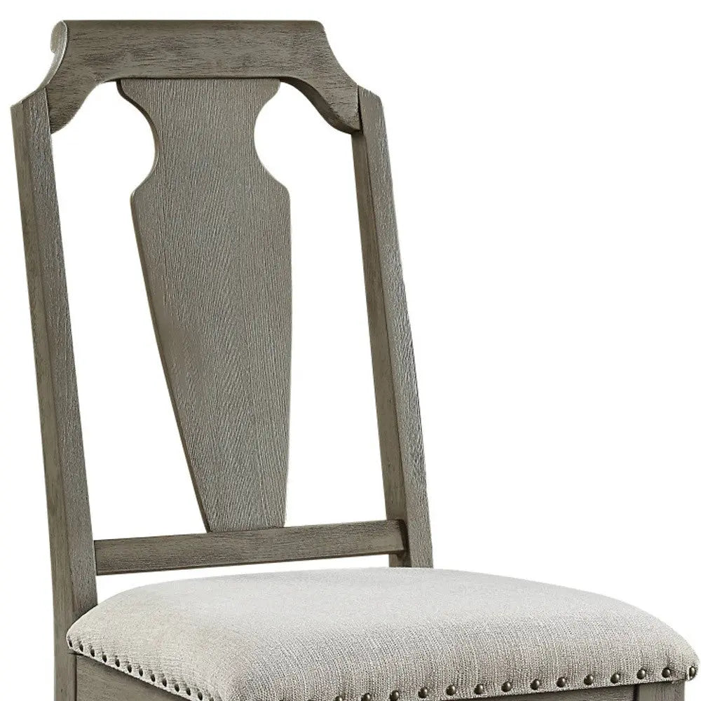 Set of Two Beige and Oak Linen Open Back Dining Side Chairs Homeroots Kitchen & Dining