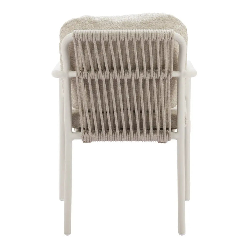 Set of Two Beige and White Slipcovered Upholstered And Aluminum Partially Open Back Dining Arm Chairs - GreatEagleInc