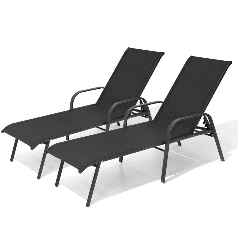 Set of Two Black Aluminum Six Position Adjustable Outdoor Chaise Lounges Homeroots Outdoor