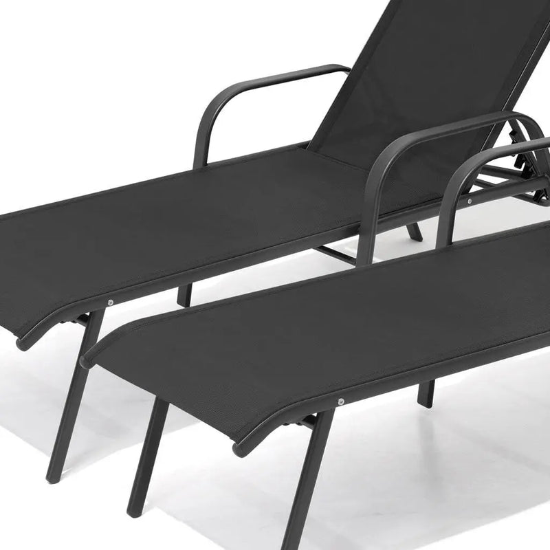 Set of Two Black Aluminum Six Position Adjustable Outdoor Chaise Lounges Homeroots Outdoor