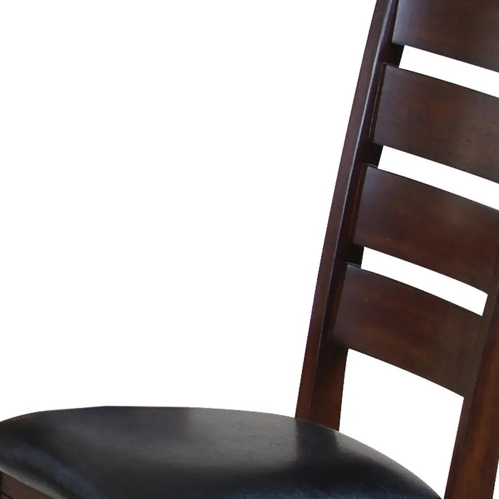 Set of Two Black And Dark Brown Upholstered Faux Leather Slat Back Dining Side Chairs Homeroots Kitchen & Dining