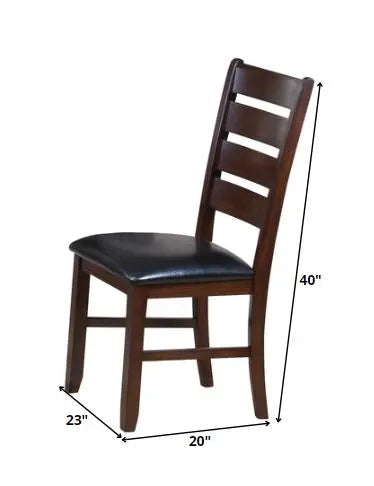Set of Two Black And Dark Brown Upholstered Faux Leather Slat Back Dining Side Chairs Homeroots Kitchen & Dining