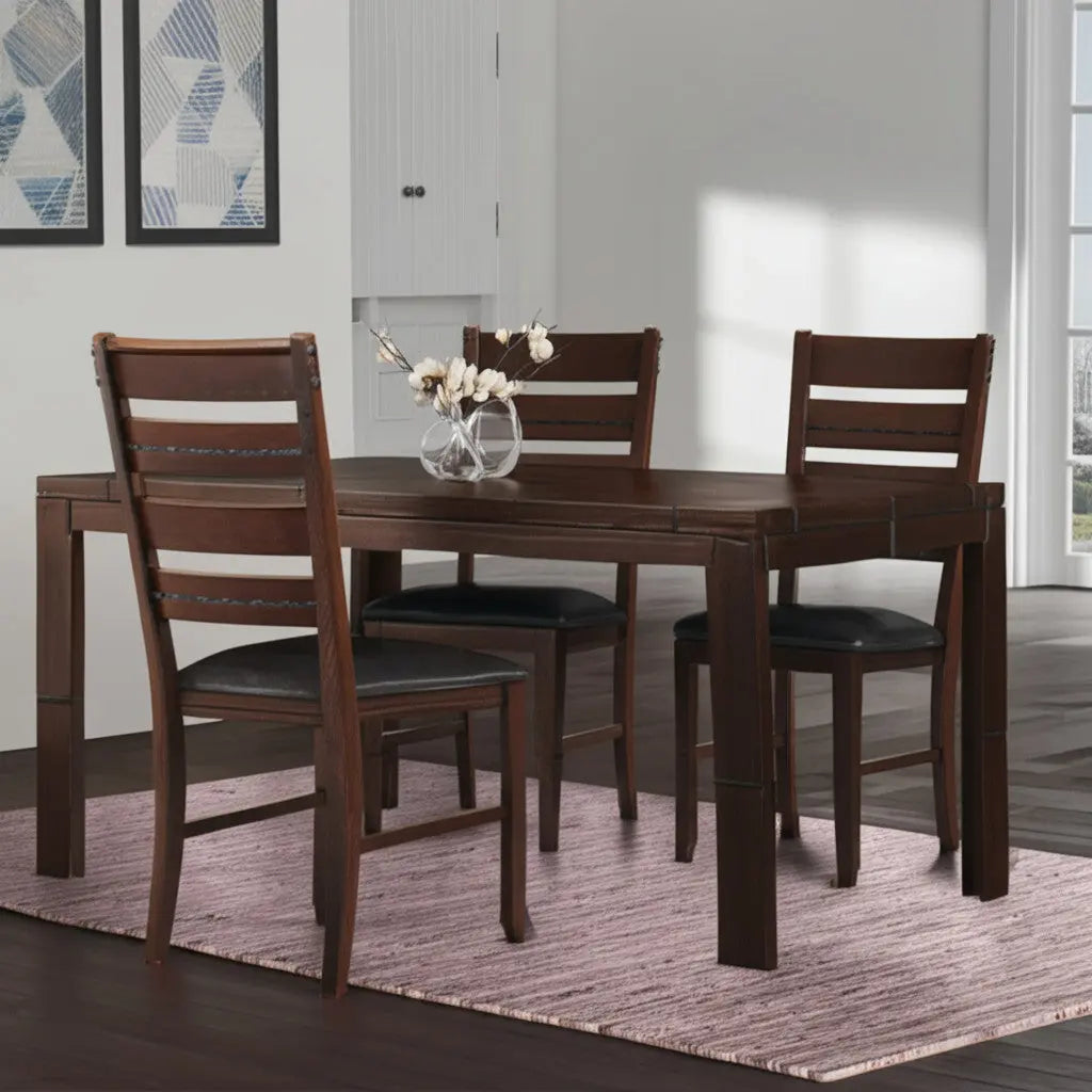 Set of Two Black And Dark Brown Upholstered Faux Leather Slat Back Dining Side Chairs Homeroots Kitchen & Dining