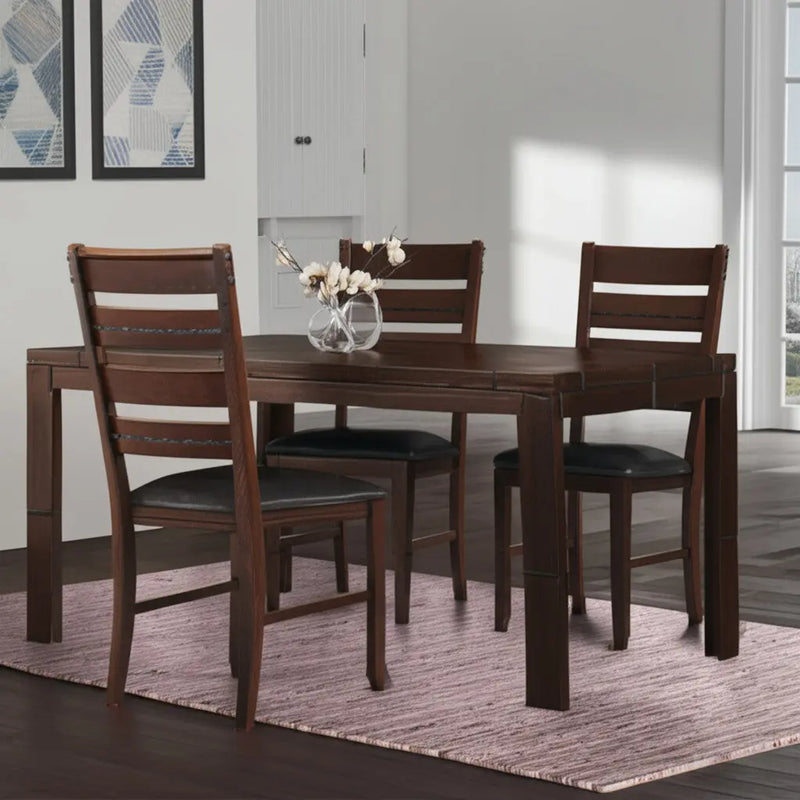 Set of Two Black And Dark Brown Upholstered Faux Leather Slat Back Dining Side Chairs Homeroots Kitchen & Dining