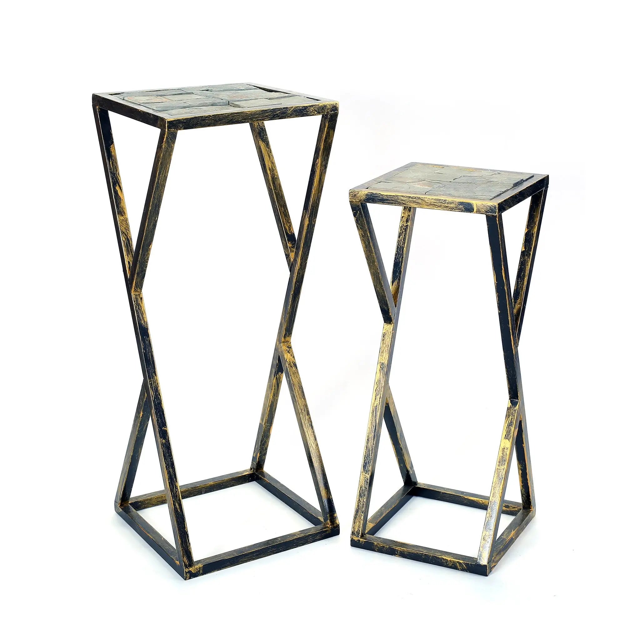 Set of Two Black And Gold Metal Garden Accents Accessories Homeroots Outdoor