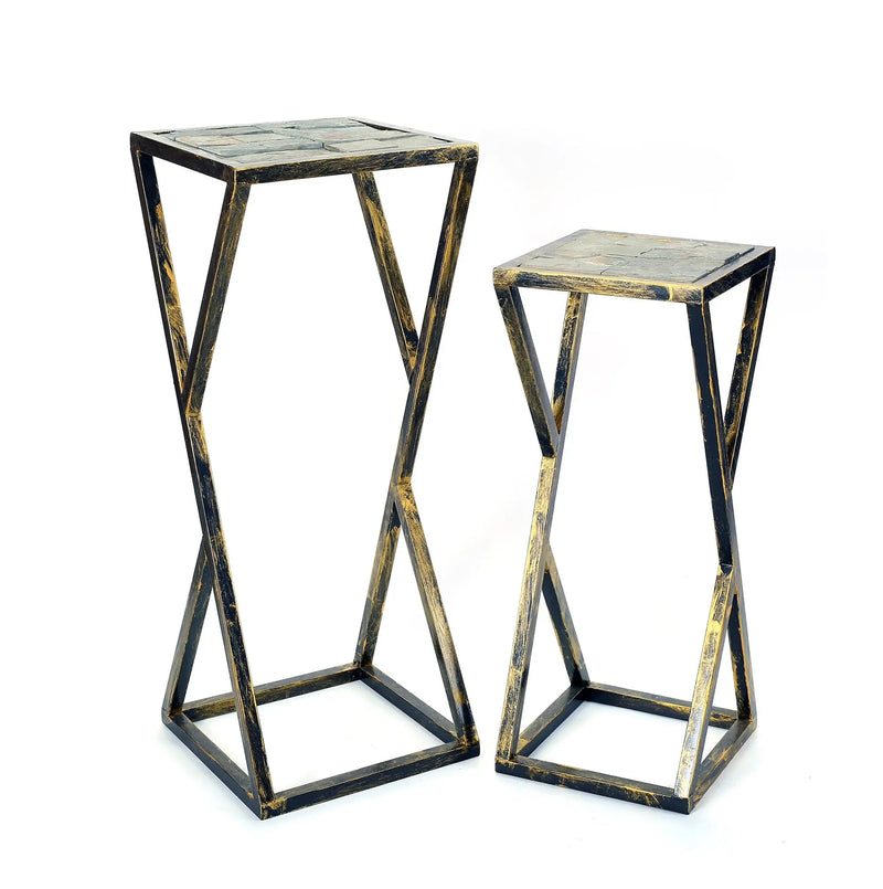 Set of Two Black And Gold Metal Garden Accents Accessories Homeroots Outdoor