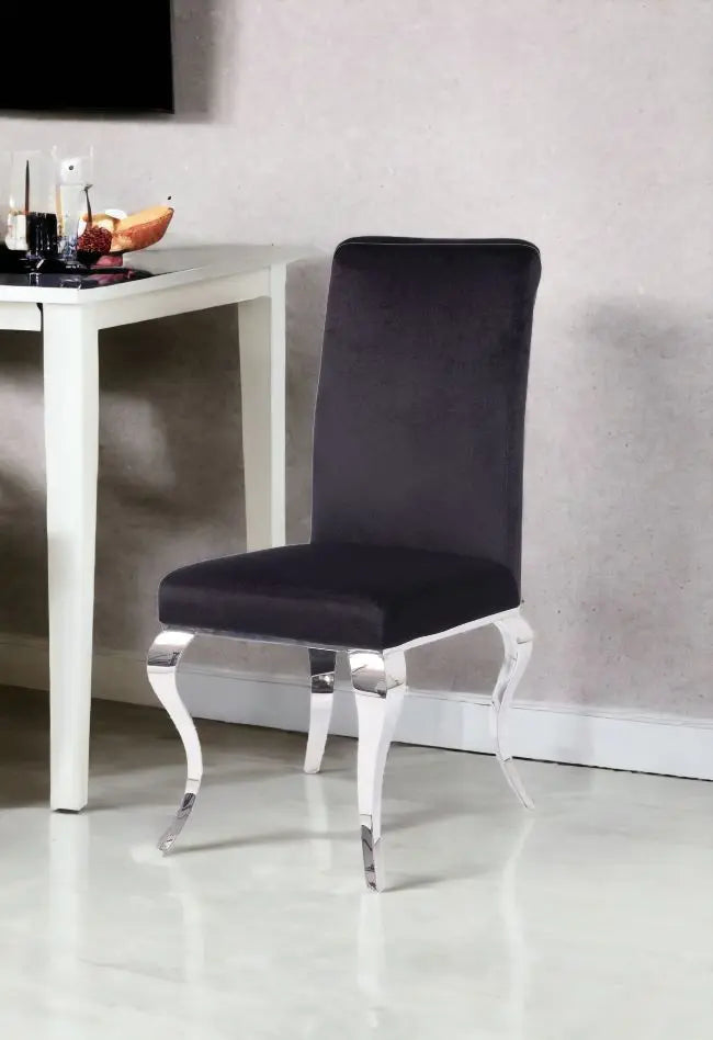 Set of Two Black And Silver Upholstered Fabric Dining Side Chairs - GreatEagleInc