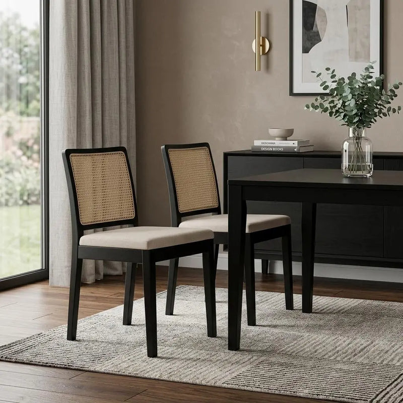 Set of Two Black Fabric Dining Side Chairs Homeroots Kitchen & Dining
