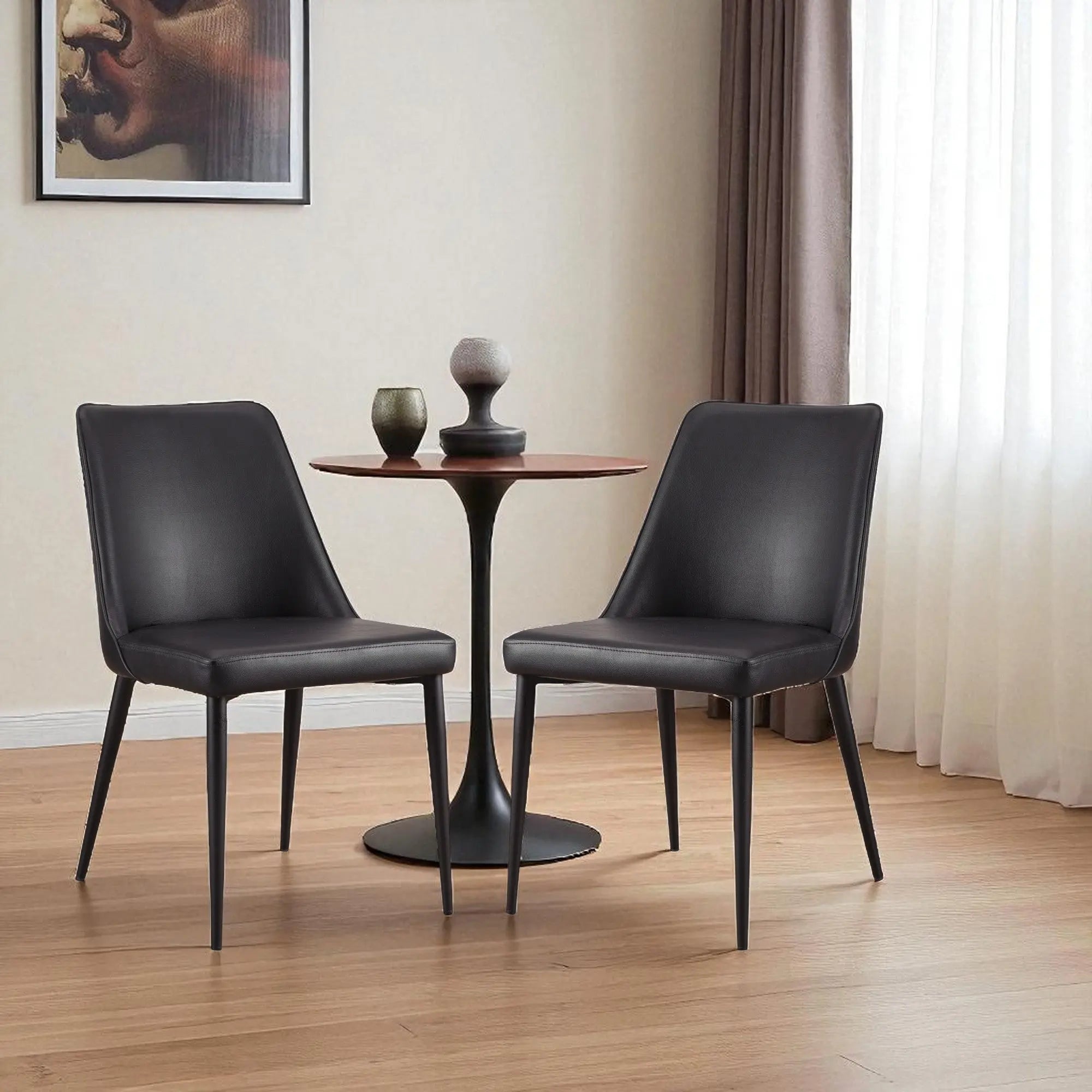 Set of Two Black Faux Leather Dining Side Chairs Homeroots Kitchen & Dining