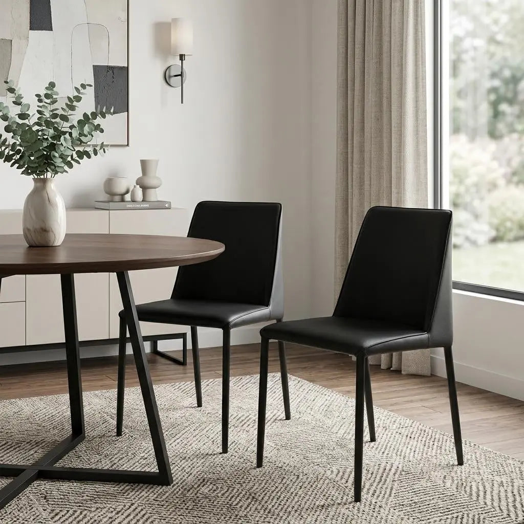 Set of Two Black Faux Leather Dining Side Chairs Homeroots Kitchen & Dining