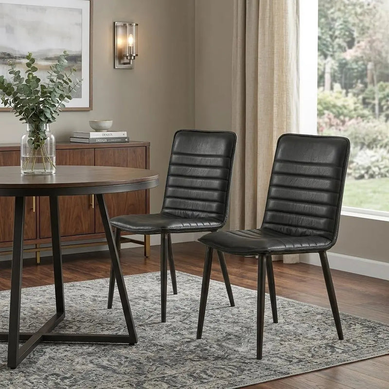 Set of Two Black Faux Leather Dining Side Chairs Homeroots Kitchen & Dining