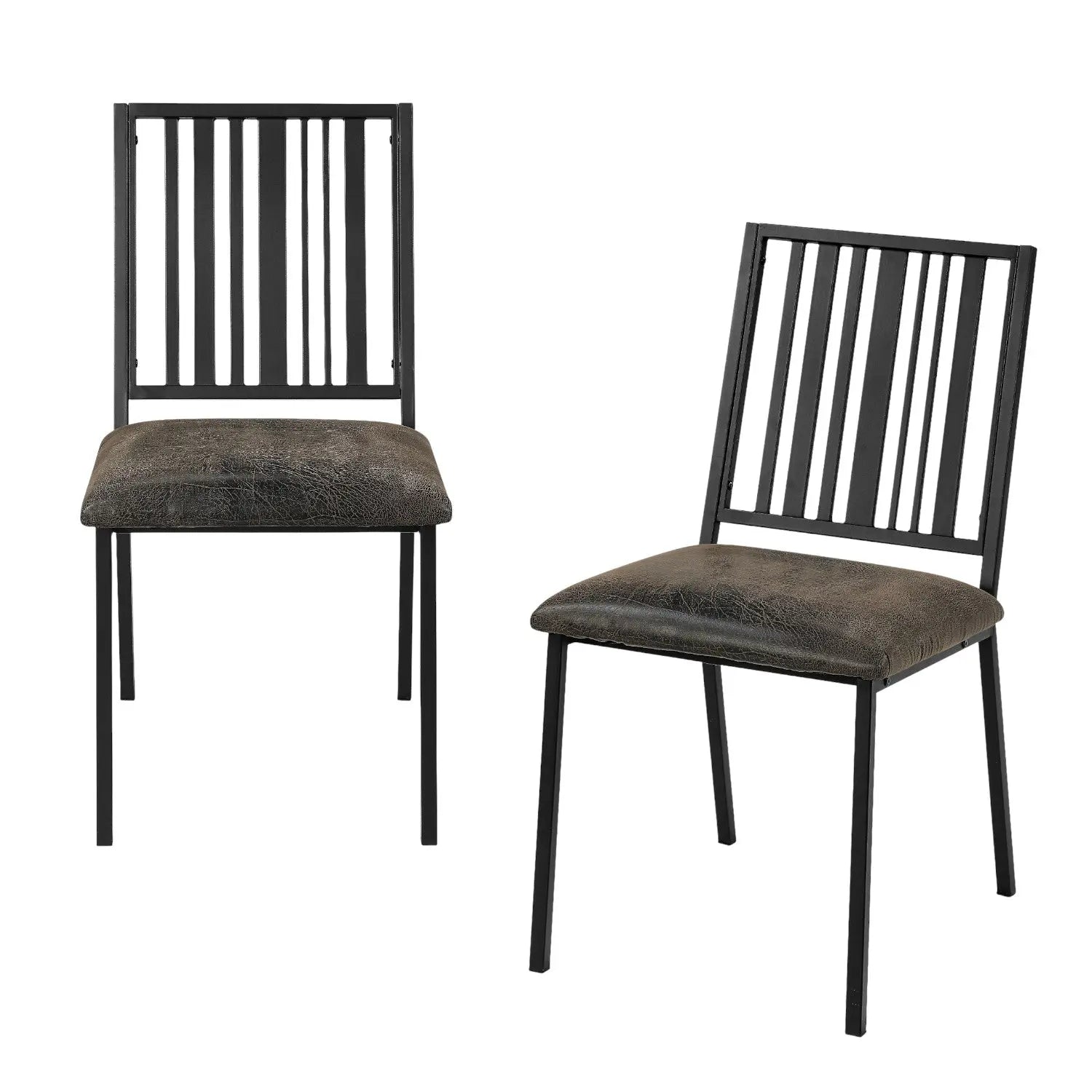 Set of Two Black Faux Leather Slat Back Dining Side Chairs Homeroots Kitchen & Dining