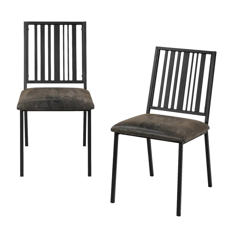 Set of Two Black Faux Leather Slat Back Dining Side Chairs Homeroots Kitchen & Dining