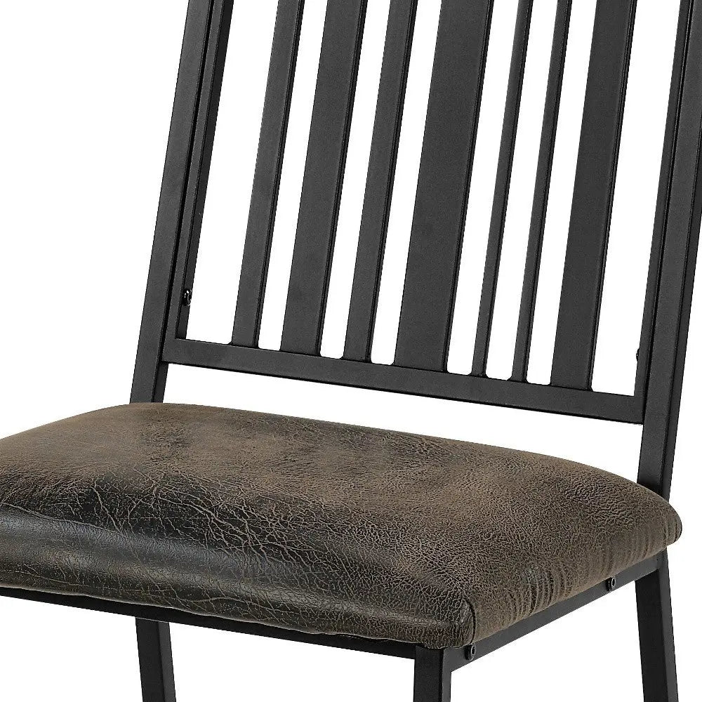Set of Two Black Faux Leather Slat Back Dining Side Chairs Homeroots Kitchen & Dining