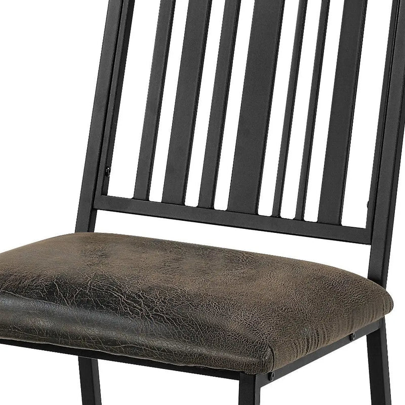 Set of Two Black Faux Leather Slat Back Dining Side Chairs Homeroots Kitchen & Dining