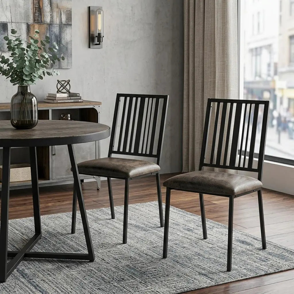 Set of Two Black Faux Leather Slat Back Dining Side Chairs Homeroots Kitchen & Dining