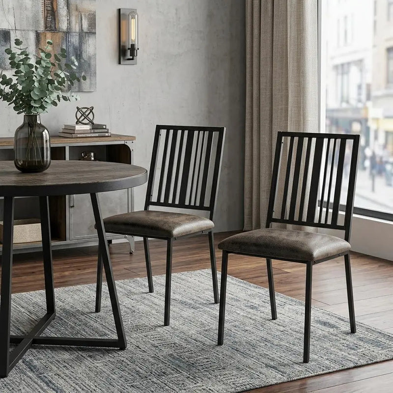 Set of Two Black Faux Leather Slat Back Dining Side Chairs Homeroots Kitchen & Dining