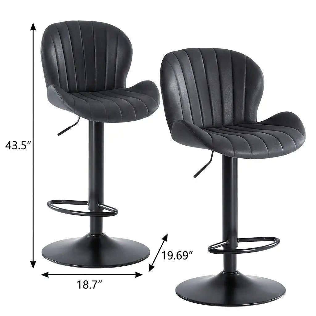 Set of Two Black Faux Leather and Aluminum Adjustable Height Swivel Bar Chairs Homeroots Living Room