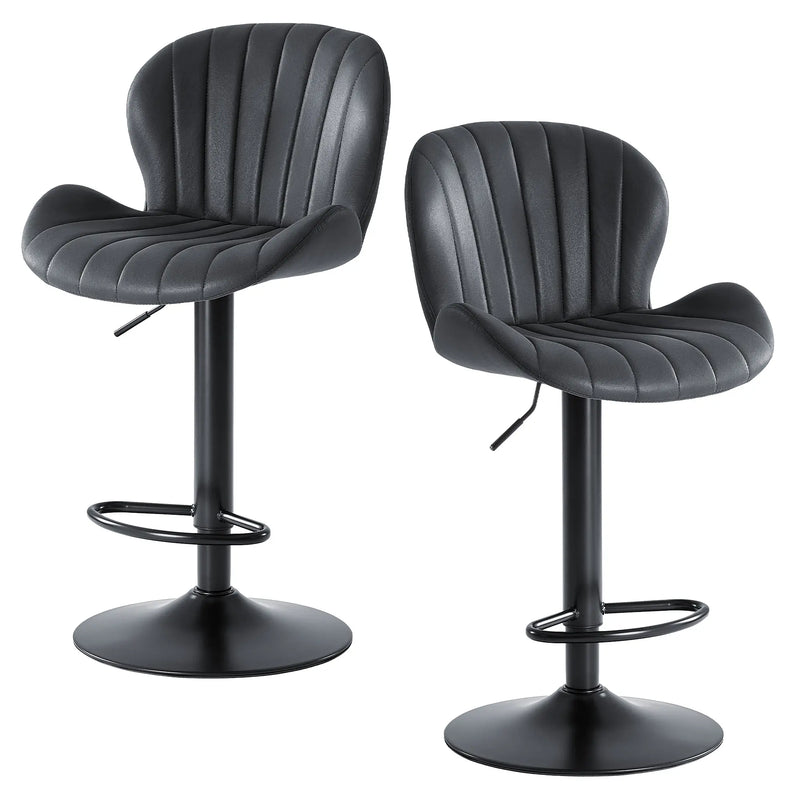 Set of Two Black Faux Leather and Aluminum Adjustable Height Swivel Bar Chairs Homeroots Living Room