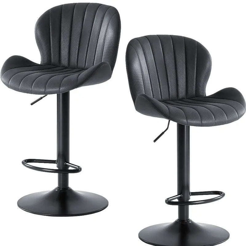 Set of Two Black Faux Leather and Aluminum Adjustable Height Swivel Bar Chairs Homeroots Living Room